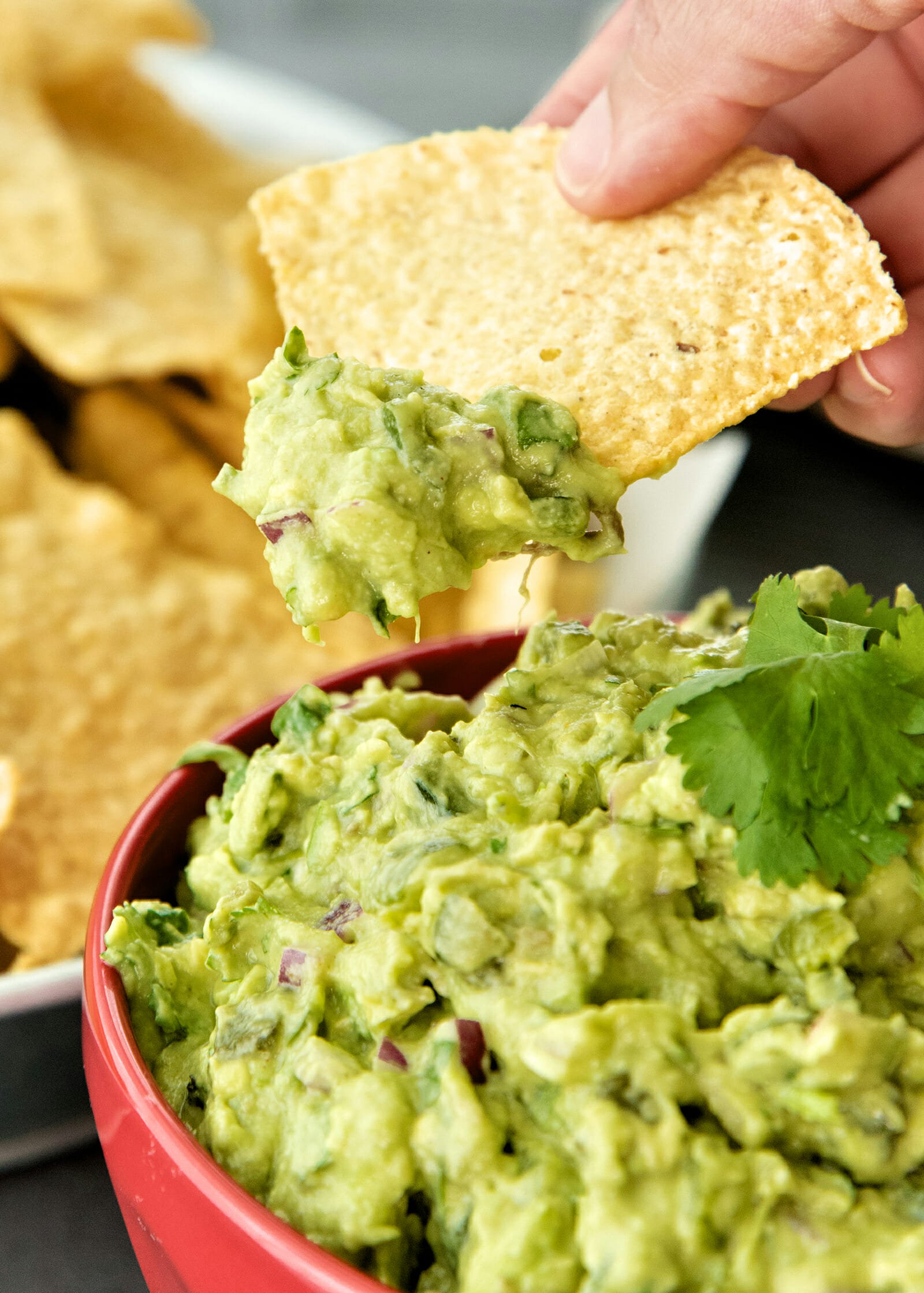 How to Make Homemade Guacamole - guacamole in a bowl wtih chips on the side