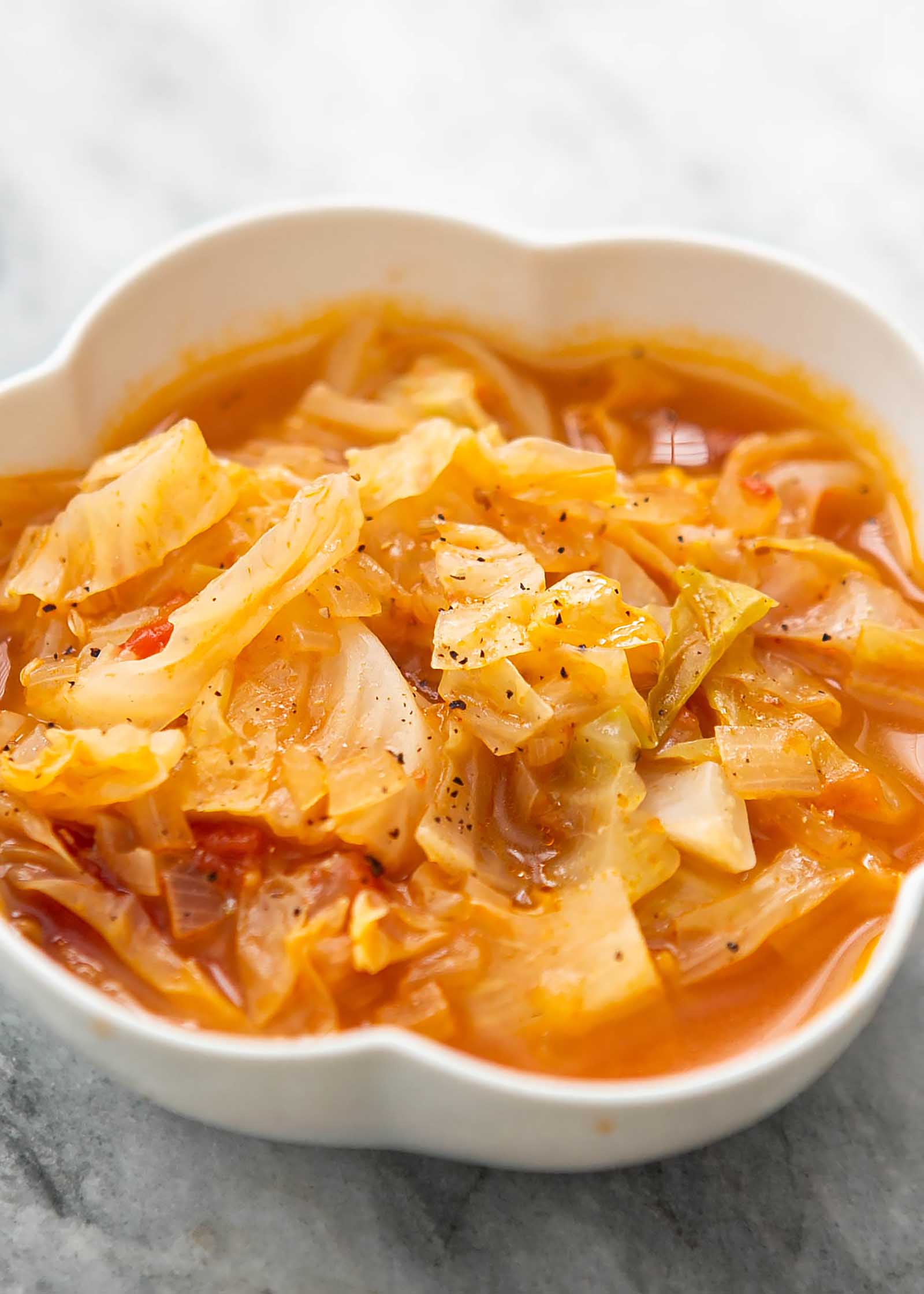 Easy Cabbage soup in a white bowl
