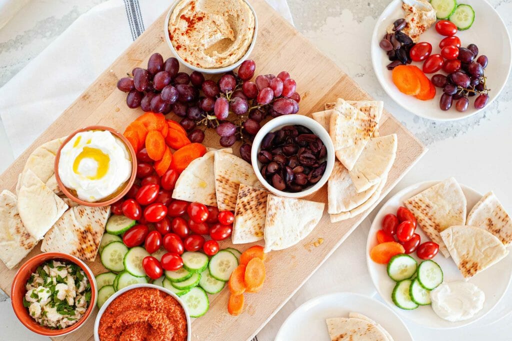 Small plates mezze platter with mediterranean foods