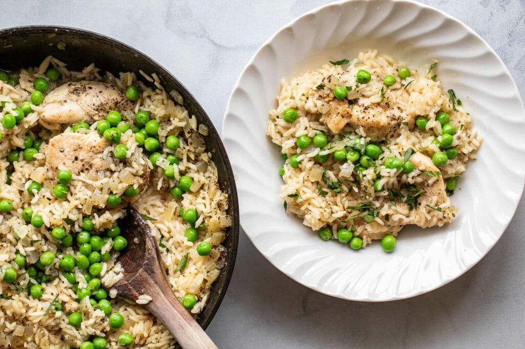 stovetop chicken and rice recipe made in a skillet
