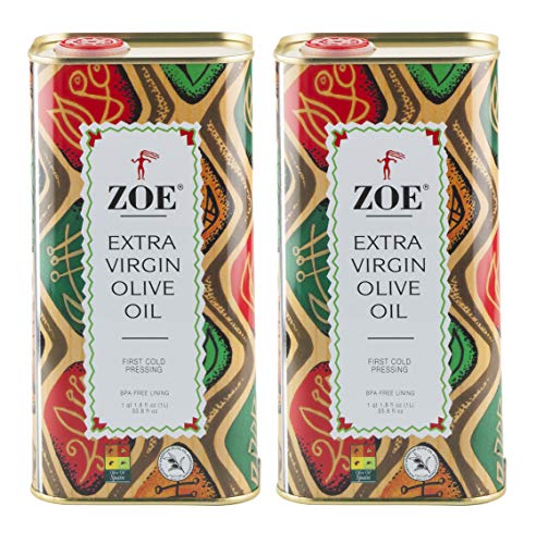 Zoe Extra Virgin Olive Oil, 1 Liter Tin (Pack of 2)