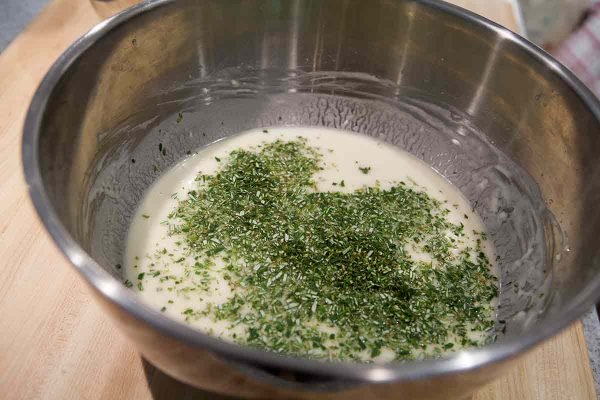 Add the rosemary for focaccia bread to the batter