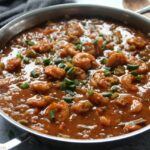 Gluten-free shrimp creole in stainless steel pan