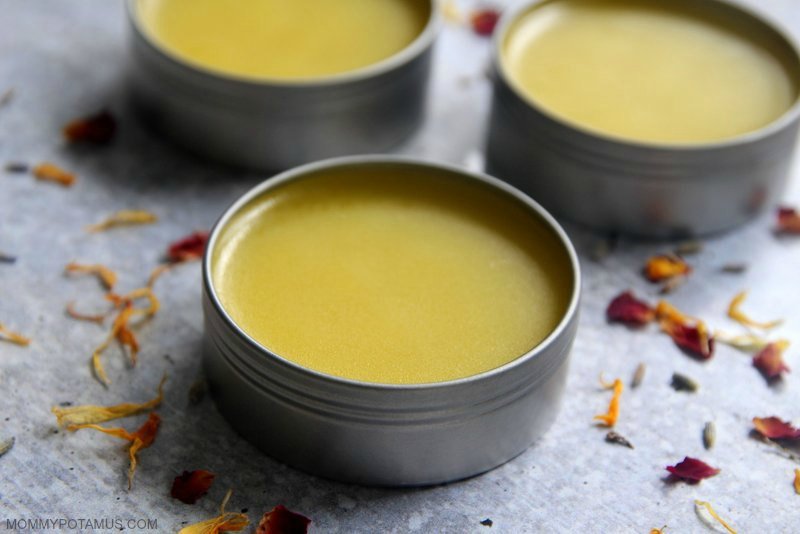 Homemade hand salve in round metal tins