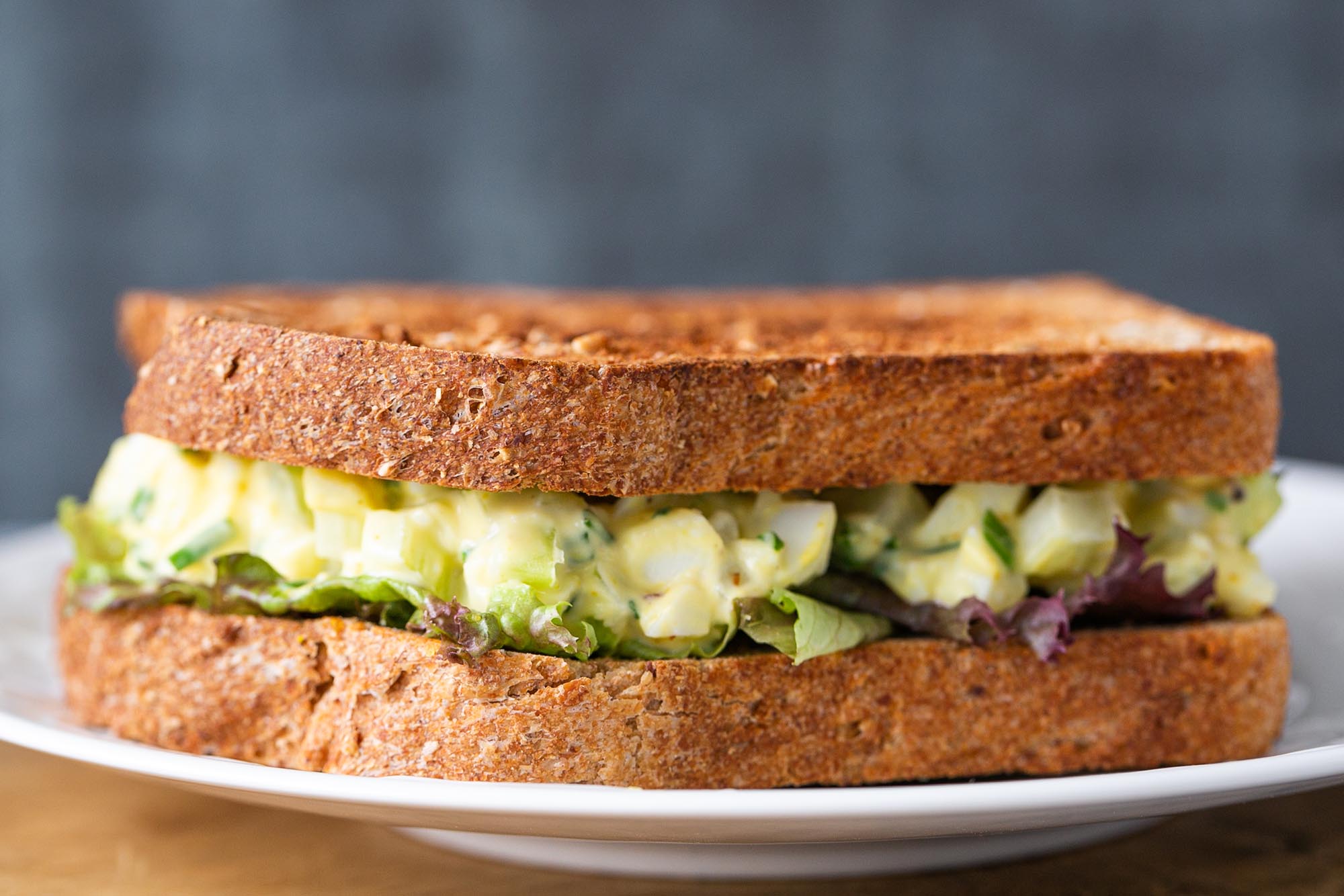 Best ever egg salad sandwich on a plate