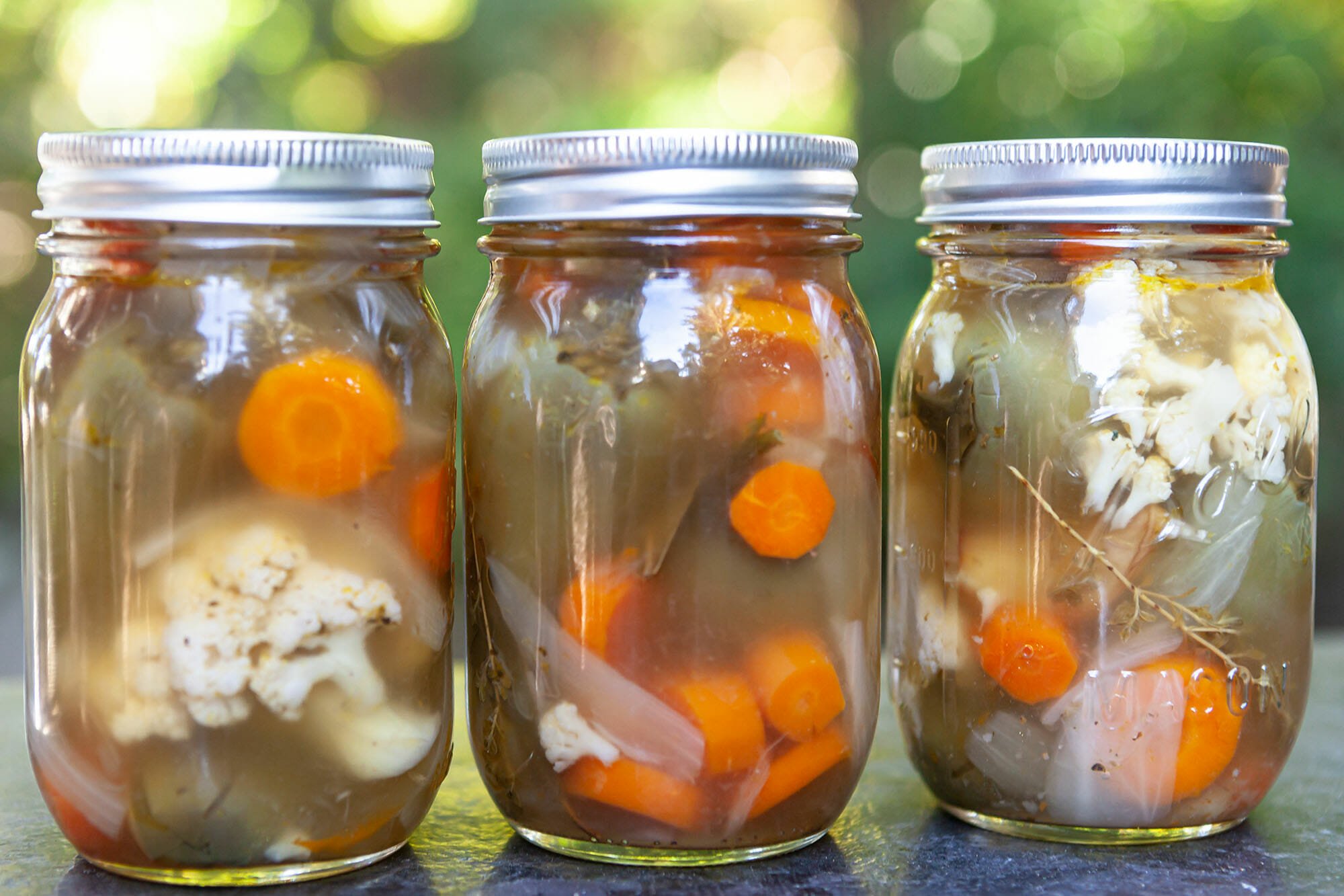 Escabeche (Pickled Jalapenos) in pint jars, canned with carrots and cauliflower